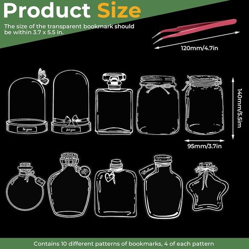 40 Pcs Glass Bottle Shaped Bookmark & 40 Pcs Plant Sticker, Dried Flower Bookmark Kit, Clear Bookmarks for Pressed Flowers, Pressed Flowers Bookmark Set with Tweezers for DIY Bookmarks in Kuwait