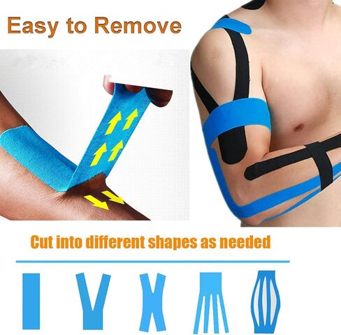 3 لفات شريط علم الحركة مسبق القطع، شريط لاصق رياضي رياضي للعضلات والكاحل والرقبة والركبة والكتف يعزز التعافي وتوفير الدعم، إجمالي 60 شريطًا مقطوعًا مسبقًا (أسود) in Kuwait