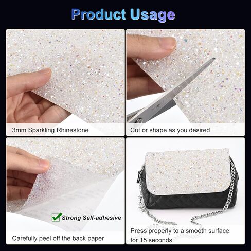 ملصقات MECCANIXITY Bling حجر الراين، ملصقات تزيين من الراتنج، ملصقات ورق كريستال لامعة ذاتية اللصق باللون الأبيض AB لتزيين الحرف اليدوية in Kuwait