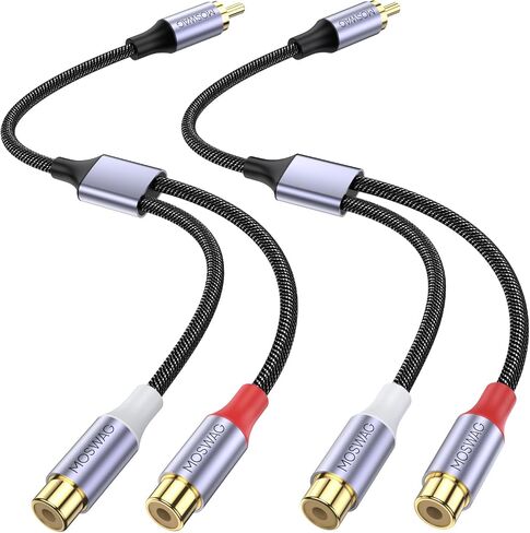 MOSWAG 1 Male to 2 Female RCA Splitter, RCA Y Splitter RCA Cable Audio Video Splitter Adapter Extension Cord Compatible with subwoofers, Speakers, Home theatres, HDTVs, Gaming consoles(0.65ft/20cm) in Saudi Arabia