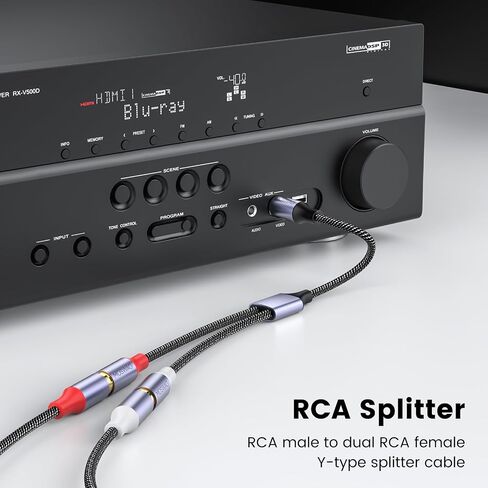 MOSWAG 1 Male to 2 Female RCA Splitter, RCA Y Splitter RCA Cable Audio Video Splitter Adapter Extension Cord Compatible with subwoofers, Speakers, Home theatres, HDTVs, Gaming consoles(0.65ft/20cm) in Saudi Arabia