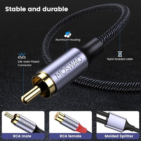 MOSWAG 1 Male to 2 Female RCA Splitter, RCA Y Splitter RCA Cable Audio Video Splitter Adapter Extension Cord Compatible with subwoofers, Speakers, Home theatres, HDTVs, Gaming consoles(0.65ft/20cm) in Saudi Arabia