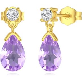 Natural Amethyst Earrings 14K Solid Gold Amethyst Earrings for Women, Teardrop Stud Crystal earrings, Dainty Amethyst Gemstone Jewerly Birthday Chrismas Gifts for Her