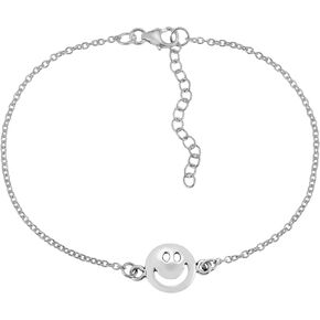 AeraVida Happy Everyday Smiley Face .925 Sterling Silver Chain Bracelet