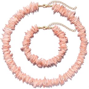 BSJELL Puka Shell Necklace Bracelet for Women Hawaiian Seashell Choker Necklace Surfer Beach Seashell Bracelet VCSO Summer Jewelry Set