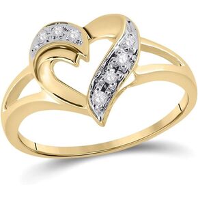Jewels By Lux 10K Yellow Gold Womens Round Diamond Heart Ring 1/20 Cttw