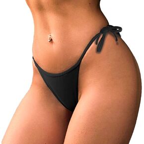 EASYLONGJEE Black Bikini Bottoms for Women Cheeky, Black Bathing Suit Bottoms G String Thong Brazilian Bikini Bottom