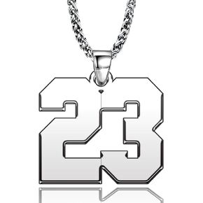 Sports Inspirational Large Number Necklace 0 to 99 Stainless Steel 25mm High Pendant Jewelry for Men Boy 3mm Wide Wheat Chain