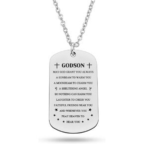Heigebi Godson Pendant Necklace Godson Baptism Gifts First Communion Jewelry Godson Godchild Gifts Godson Gifts from Godmother and Godfather My Godson Gift Dog Tag Necklace Birthday Graduation Gifts