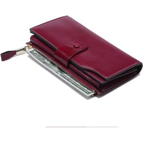women clutch wallet genuine leather checkbook(red)