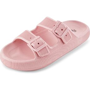 شرائح فلوبي كلاود للنساء، شرائح بإبزيم مزدوج قابلة للتعديل، صنادل دش للحمام غير قابلة للانزلاق للنساء، شرائح إسفينية مع نعال داخلية وخارجية مضادة للانزلاق. (540 وردي، 6) in Kuwait