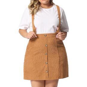 Agnes Orinda Plus Size Women's Overalls Skirt Button Up Flare A-Line Corduroy Mini Suspender Skirts
