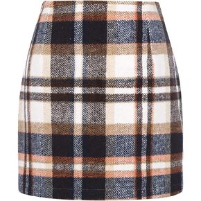 Arssm Women's Plaid Skirt Casual High Waist Bodycon Skirt Pencil Mini Skirt(Brown-M)