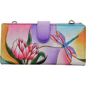 Anna by Anuschka Women's Hand-Painted Genuine Leather Bi-Fold Wallet With Strap
