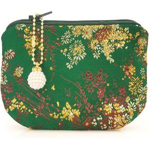Handmade Jewelry Pouch Women Coin Purse Brocade Zipper Wallet Silk Makeup Bag - Magenta