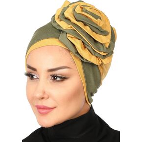 Aisha's Design Pretied Instant Turban Head Wraps For Women, 95% Cotton Hijab Scarf, 2-Color Rose Detail