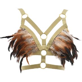 Women's Feathers Body Harness Bra Gothic Punk Rave Party Bralette Halloween Costumes for Women Sexy Cosplay