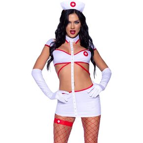 Leg Avenue Women's 4 Pc Heartstopping Nurse Costume with Dress, Gloves, Headband, Garter