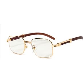 Street Knitted Men's Retro 90's Large Luxury Classic Square Aviator Gold Frame Eye Glasses Woodgrain Vintage Rectangle Hip Hop Clear Lens Pilot Glasses For Men