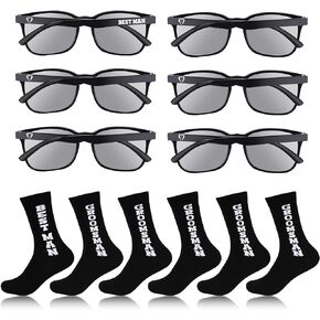 ليوموي مجموعة هدايا لرفقاء العريس مكونة من 12 قطعة بلون اسود ونظارات شمسية وجوارب قطنية مبتكرة لرفقاء العريس والرجال وحفلات توديع العزوبية، اسود وابيض، مقاس واحد, أبيض وأسود in Kuwait