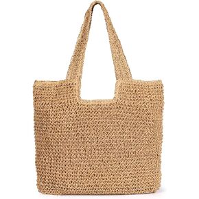 Straw Beach Bag Women Tote Bag Woven Shoulder Bag Handmade Large Summer Handbag Bag for Beach Picnic Vacation