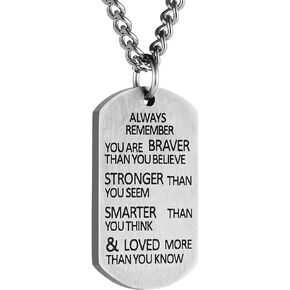 HZMAN Always Remember You are Braver Than You Believe dog tag stainless steel pendant inspiring brave necklace 22 + 2 inch chain
