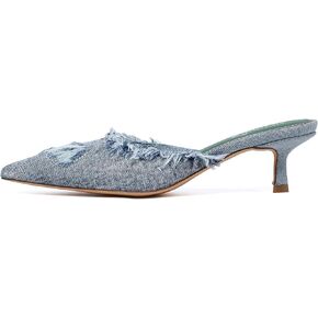 vivianly Women's Denim Heeled Mules Pointed Toe Kitten Heels Sandals