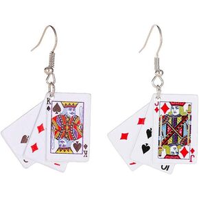 Personality Poker Dangle Earrings Metal Alloy Game cards Simulate Cool Funny Earrings for Women Girls in Kuwait