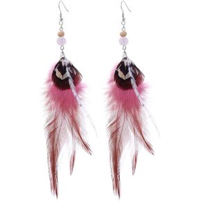 Long Feather Earrings for Women Bohemian Dangle Earrings Lightweight Feather Statement Earrings Handmade Jewelry
