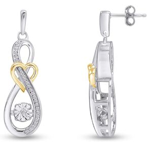 1/5 Cttw Dancing Natural Diamond Infinity Heart Drop Earring, Silver Earrings Dangle, 14K Gold Over Sterling Silver Jewelry Gift For Her
