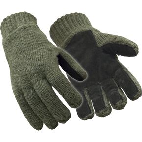 RefrigiWear Insulated Fleece Lined Ragg Wool Gloves with Leather Palm