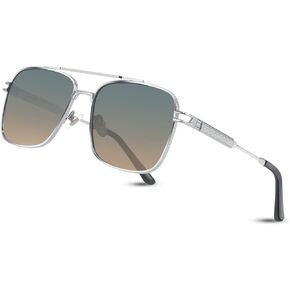 FEISEDY Retro Square Aviator Sunglasses for Men Women Vintage 70s Pilot Shades Classic Metal Frame B2845