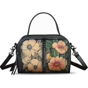 Genuine Leather Satchel for Women Hand Painted Leather Top Handle Handbag Handmade Crossbody Satchel Purse Tote Bag