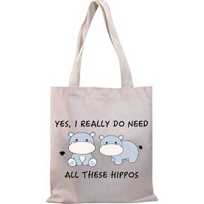 BDPWSS Hippo Tote Bag Hippopotamus Gift Hippo Lover Gift Yes I Really Do Need All These Hippos Inspirational Shoulder Bag