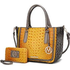 MKF Collection Satchel Bag for Women’s Crocodile Embossed Vegan leather Crossbody Tote Handbag Top-Handle Purse
