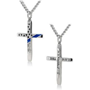 Shields of Strength Men's Tapered Flag Cross with Thin Blue Line - John 19: 30