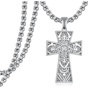 Cross Necklace 925 Sterling Silver Mandala Cross Necklace Retro Cross Pendant Necklace Jewelry Gifts for Men