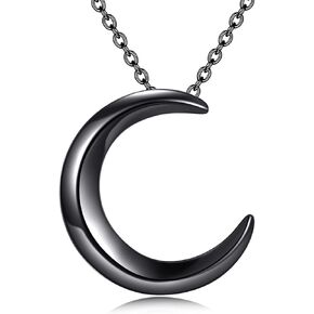 الأسود وأذن البحر الهلال القمر قلادة للنساء الرجال الفضة الاسترليني القوطية القمر قلادة قلادة القمر مجوهرات هدايا الحفلات in Kuwait