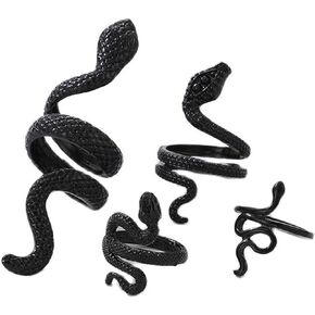 COLORFUL BLING 4Pcs Set Snake Ring Adjustable Stacking Finger Knuckle Ring Gothic Punk for Women Girl Unisex Jewelry Gifts Midi Cuff Rings Bohemian Retro Vintage Joint Fashion
