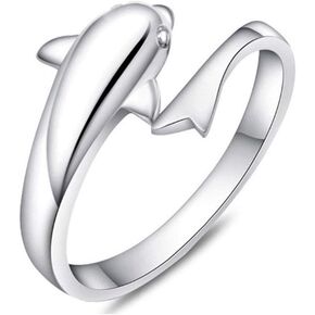 Cute Dolphin Adjustable Rings for Women Girls Teen Dainty Small Tiny Tail Fish Wrap Statement Stacking Toe Finger Open Band Ring Dainty Jewelry Birthday Gift