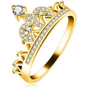 Uloveido Platinum Plated Crown Royal Ring, Women's Cubic Zirconia Wedding Rings Y1227
