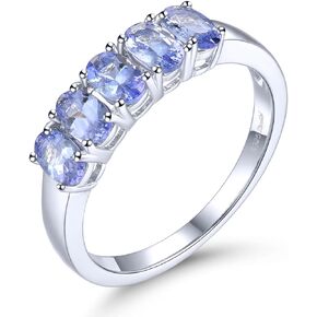 ZhenCai Statement Rings for Women Girls S925 Sterling Silver Real Genuine Natural Tanzanite Birthstone Promise Ring Simple Classic Style Women's Fine Jewelry for Her