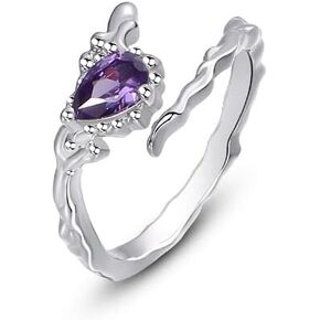 925 Sterling Silver Designed Ring Female Ins Style Purple Zircon Irregular Line Fashion Unique Open End Ring Jewelry Gift for Women Girls