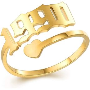 SKQIR Year Open Ring for Women,Initial Number Birth Year Ring Adjustable Promise Rings Engagement Wedding Band Gold/Silver Stainless Steel Ring for Girl Delicate Jewelry Gift