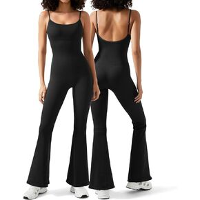 OMKAGI Flare Jumpsuits for Women Sexy Sleeveless Spaghetti Strap Full Length Body Suit