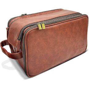 Case & Compass Large Toiletry Bag - Travel Shaving Dopp Kit for Men or Women - Water-Resistant Bathroom Organizer in Vegan PU Leather