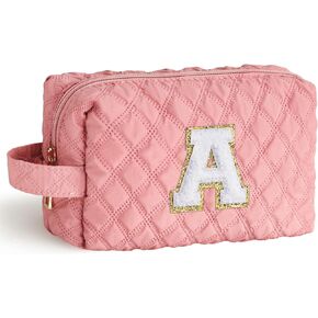 YOOLIFE Personalized Gifts Monogram Makeup Bag - Make Up Bag for Teens Womens Travel Makeup Bag Cosmetic Bags for Women Makeup Organizer Bag Pink Makeup Bag Wife Gifts for Women Her Pink Letter S