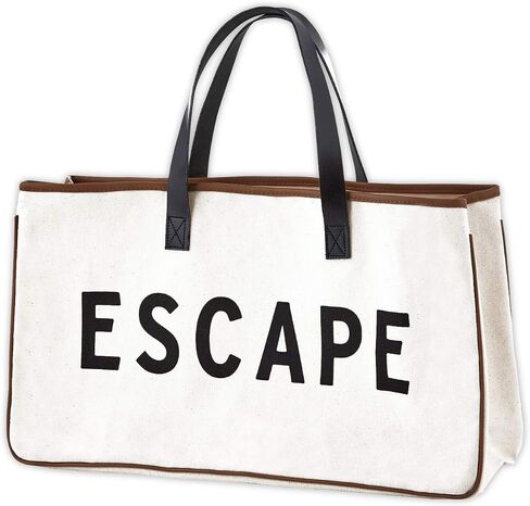 Santa Barbara Design Studio Tote Bag Hold Everything Collection Black and White 100% Cotton Canvas with Genuine Leather Handles, Large, Escape in Saudi Arabia
