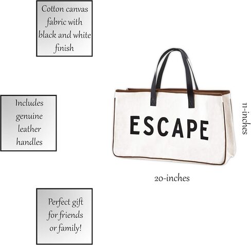 Santa Barbara Design Studio Tote Bag Hold Everything Collection Black and White 100% Cotton Canvas with Genuine Leather Handles, Large, Escape in Saudi Arabia