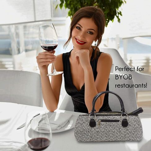 Wine Clutch Bag (Thermal Insulated) Trendy Women’s Carry Tote | Holds Red & White 750mL Bottles | Trendy Fashion | Incl. Portable Waiter-Style Corkscrew (Black Tweed) in Saudi Arabia